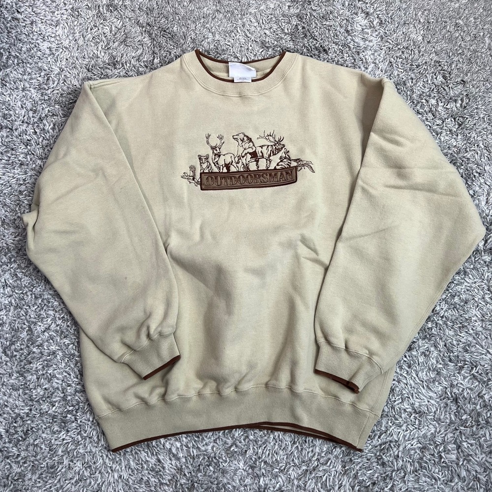 Vintage MC Sport Sweatshirt Sz L Outdoorsman Crewneck Embroidered Hunting Animal